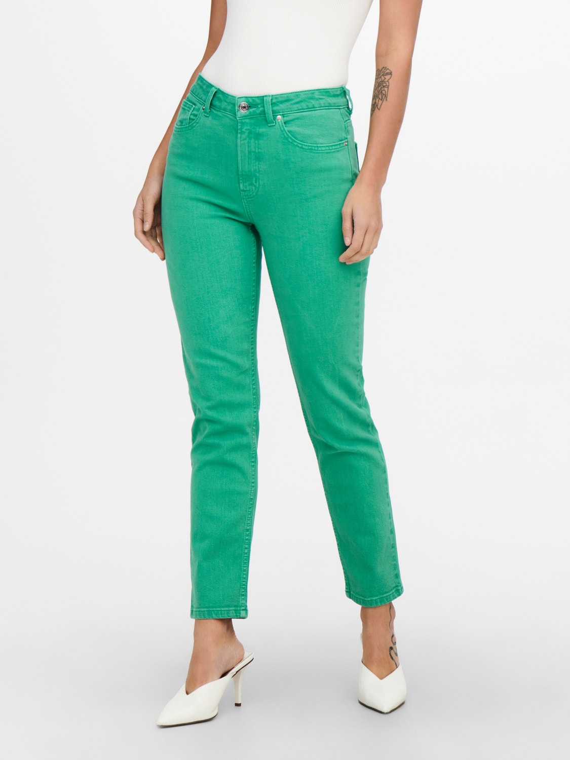 ONLY Trousers with high waist -Marine Green - 15252531