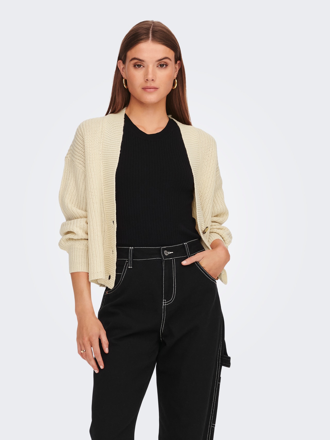 ONLY Solid colored Knitted Cardigan -Oatmeal - 15252685