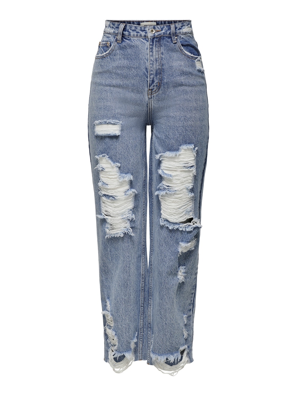 ONLY ONLDad High Waist Destroyed Flared Jeans -Medium Blue Denim - 15252688