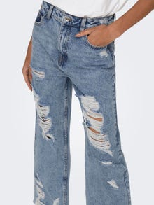 ONLY Gerade geschnitten Hohe Taille Offener Saum Jeans -Medium Blue Denim - 15252688