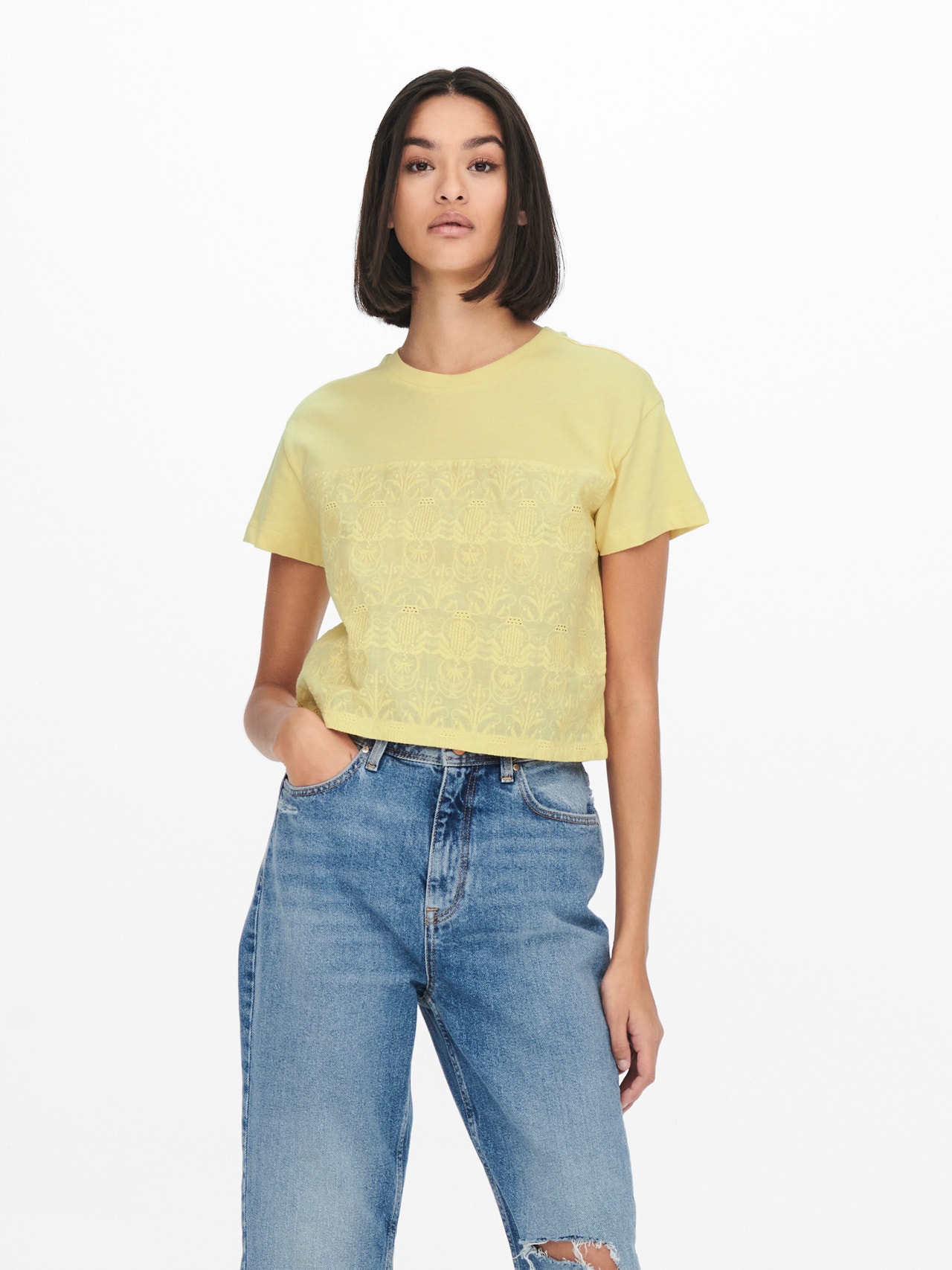 ONLY Regular fit O-hals Top -Straw - 15252937