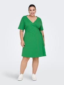 ONLY Regular Fit V-Neck Short dress -Kelly Green - 15252981