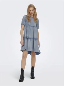 ONLY Loose Fit O-Neck Short dress -Light Medium Blue Denim - 15253142