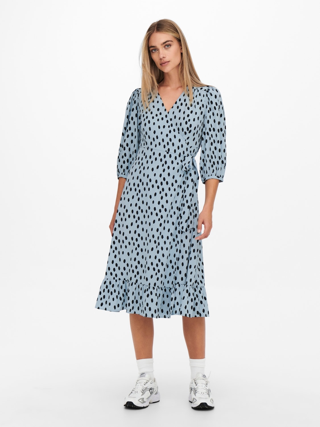 ONLY 3/4 sleevved wrap Midi dress -Blue Fog - 15253350
