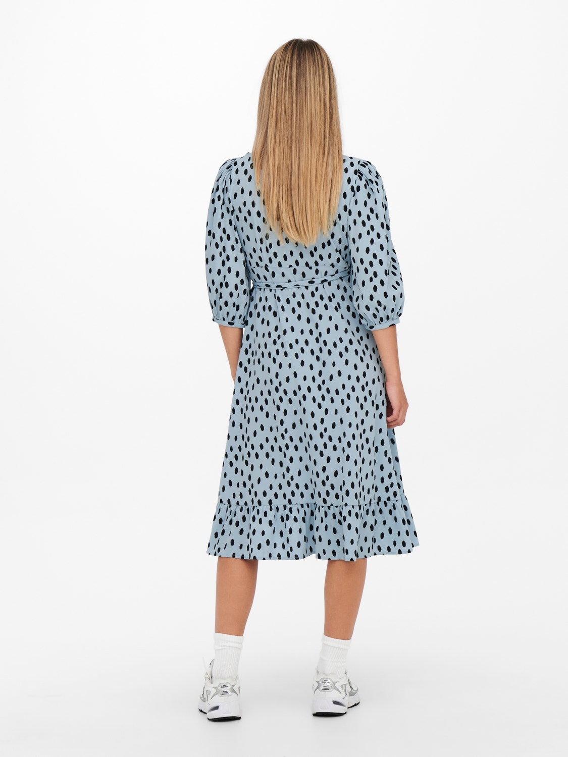 ONLY Normal geschnitten V-Ausschnitt Puffärmel Langes Kleid -Blue Fog - 15253350