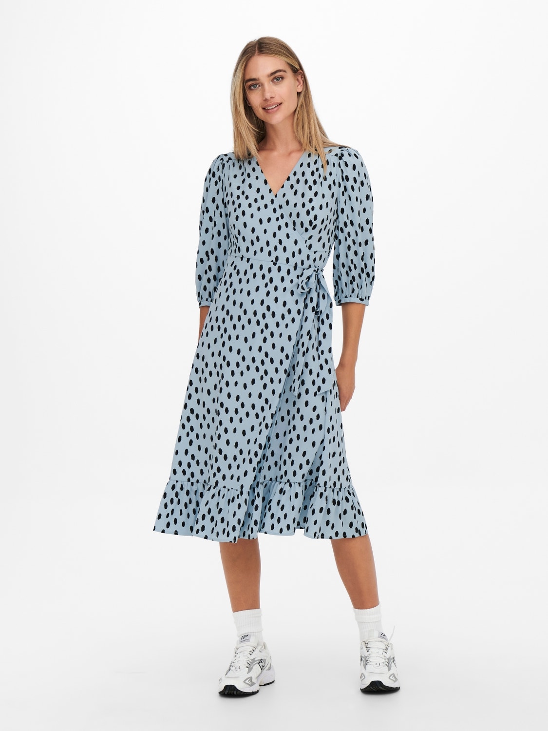 ONLY 3/4 sleevved wrap Midi dress -Blue Fog - 15253350