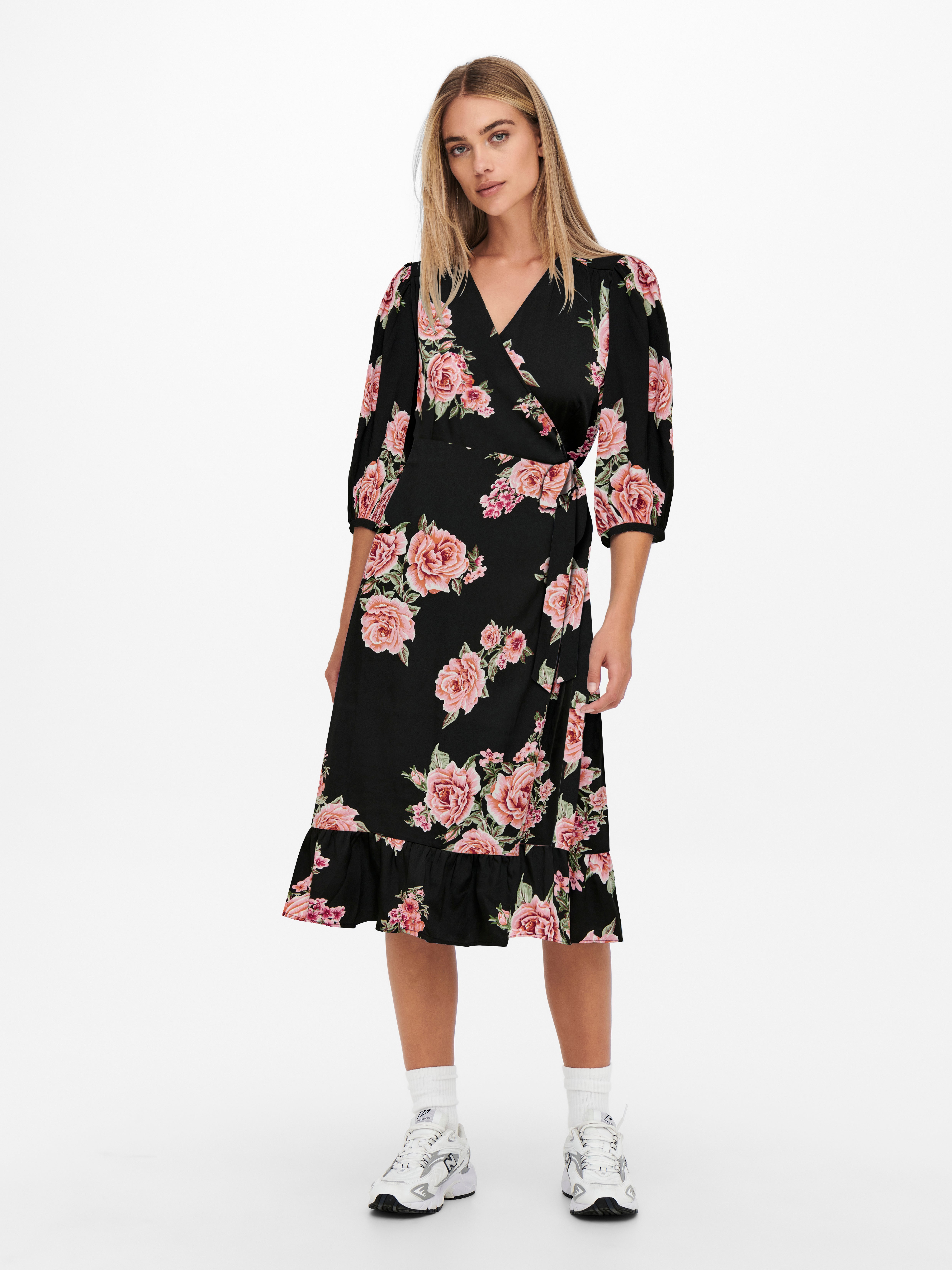 V neck best sale wrap midi dress