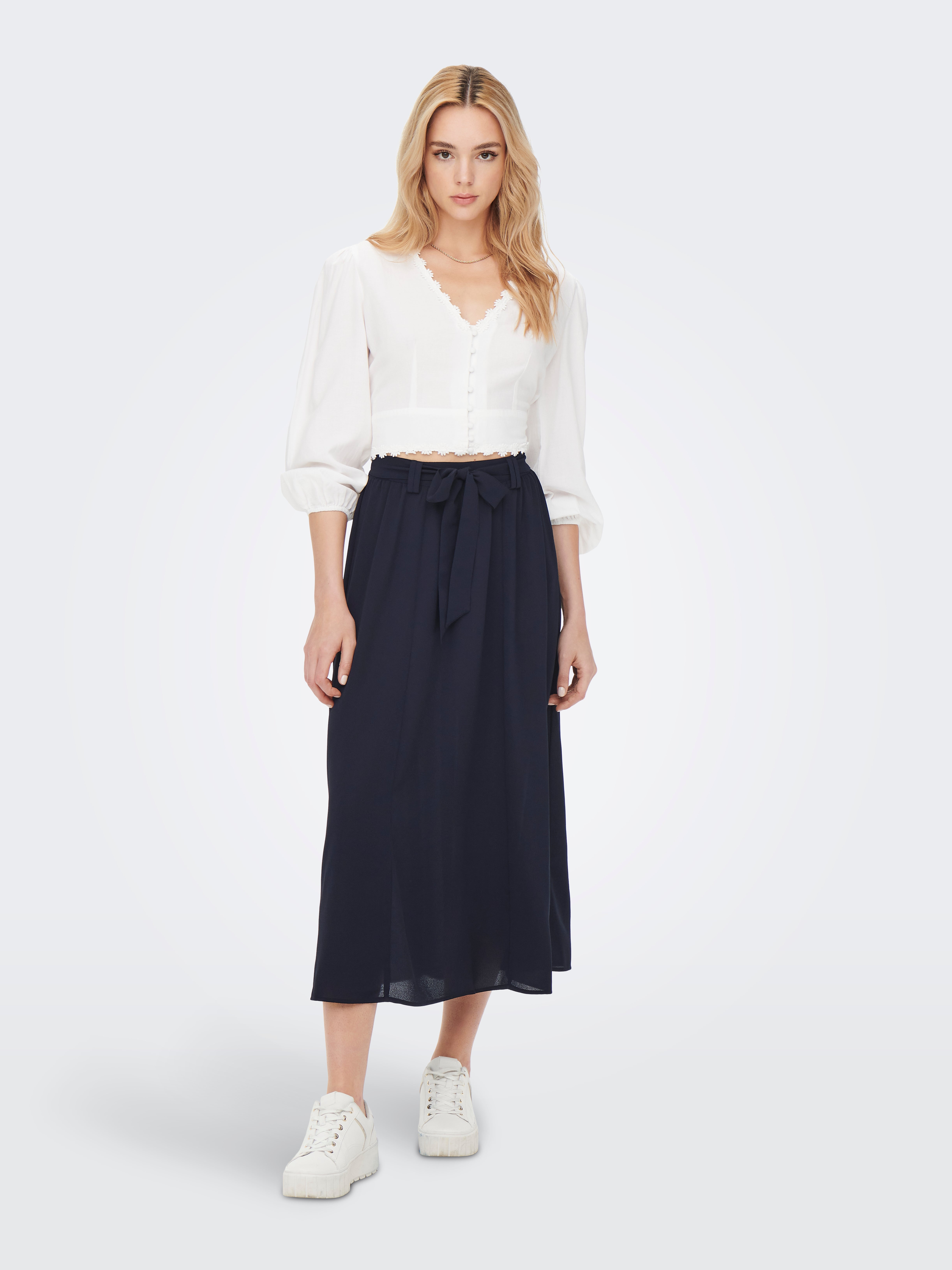 Tie belt detailed Maxi skirt Dark Blue ONLY