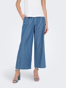 ONLY High waisted loose trousers -Medium Blue Denim - 15254029