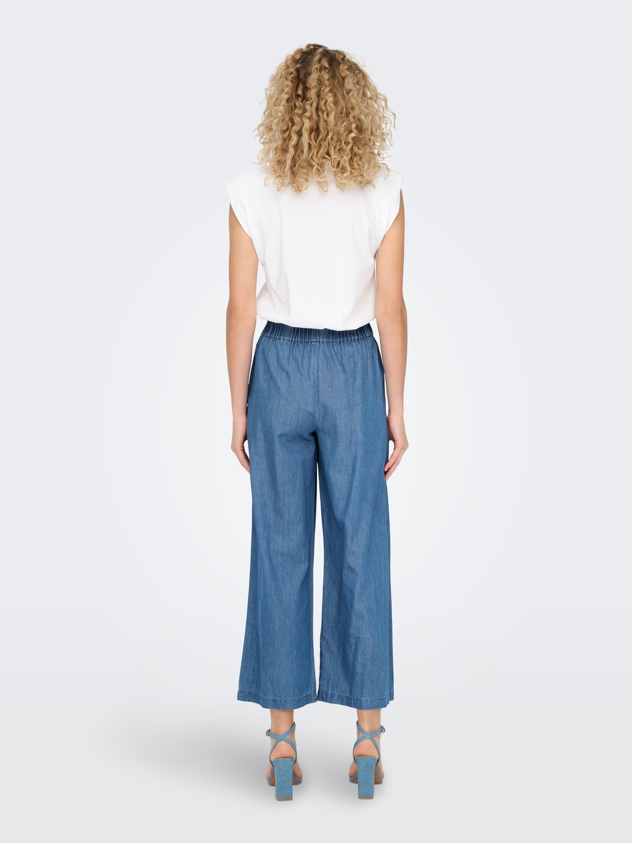 ONLY High waisted loose trousers -Medium Blue Denim - 15254029