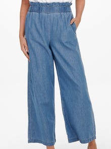 ONLY Løstsiddende bukser med høj talje -Medium Blue Denim - 15254029