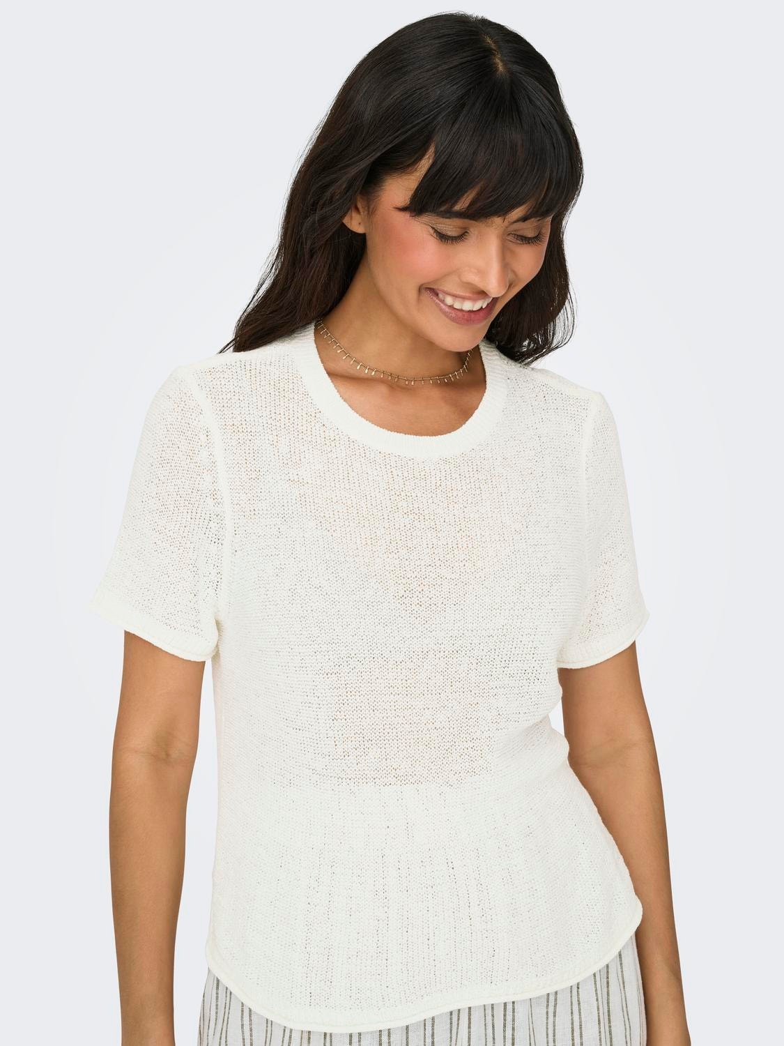 ONLY Regular Fit Round Neck Dropped shoulders Knit top -Cloud Dancer - 15254282