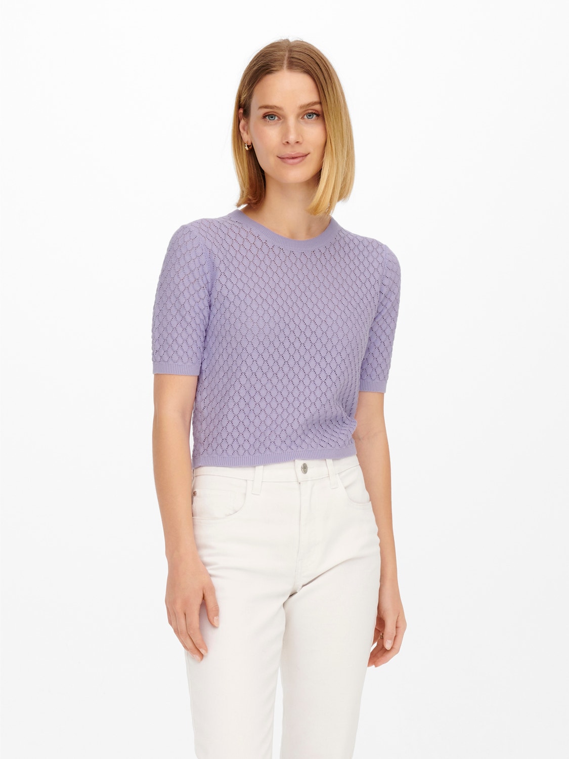 ONLY Kortärmad Stickad tröja -Lavender - 15254360