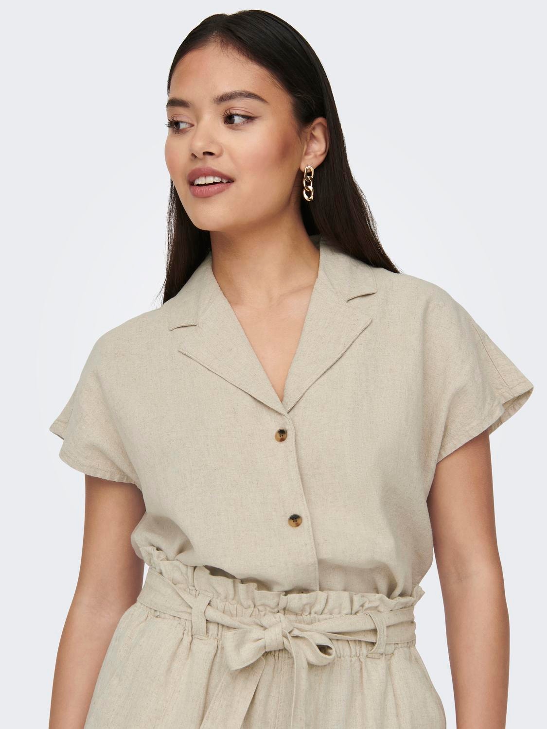 ONLY Cropped Short Sleeved linen Shirt -Oatmeal - 15254623