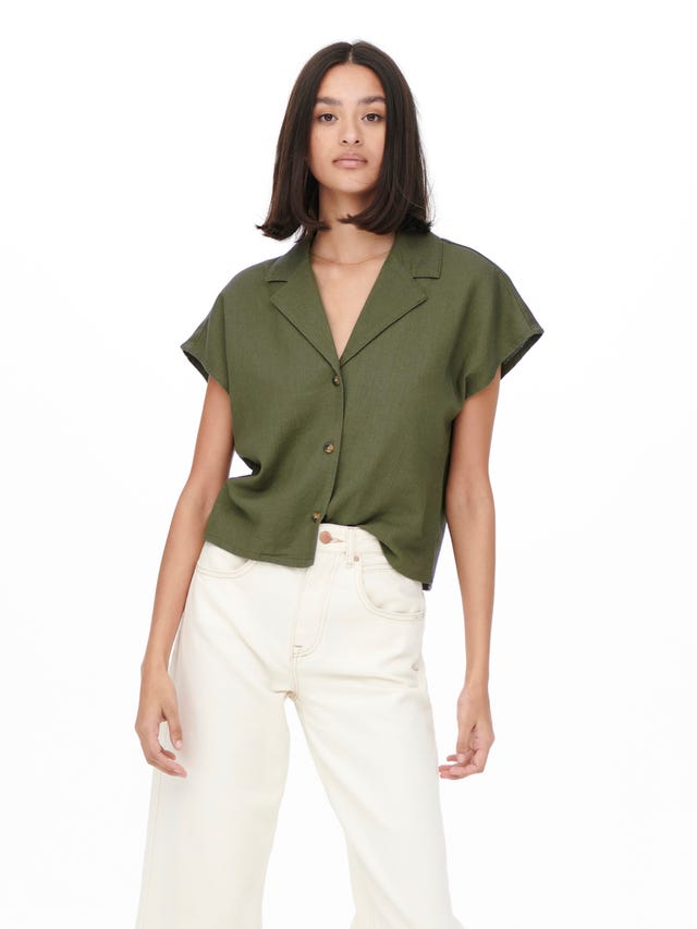 ONLY Cropped Short Sleeved linen Shirt - 15254623