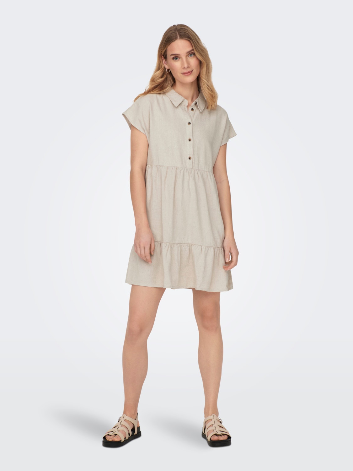 ONLY Short sleeved Linen dress -Oatmeal - 15254625
