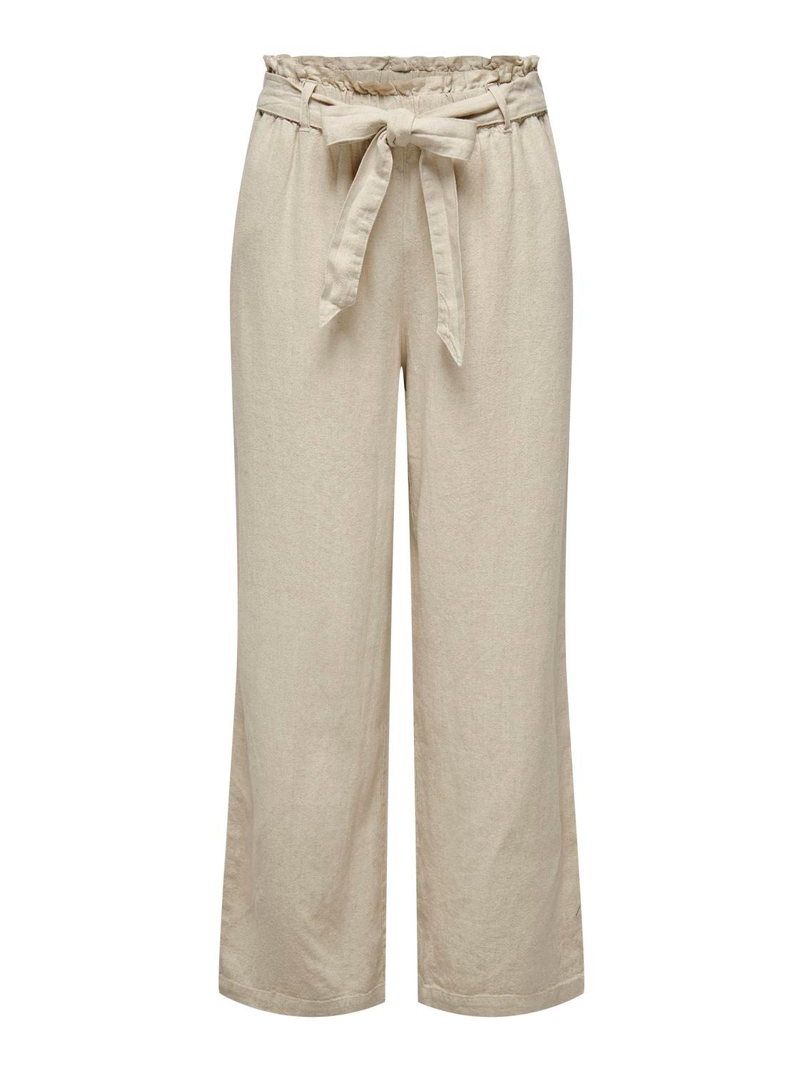 ONLY Linen belt Trousers -Oatmeal - 15254626