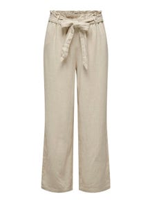 ONLY Linen belt Trousers -Oatmeal - 15254626
