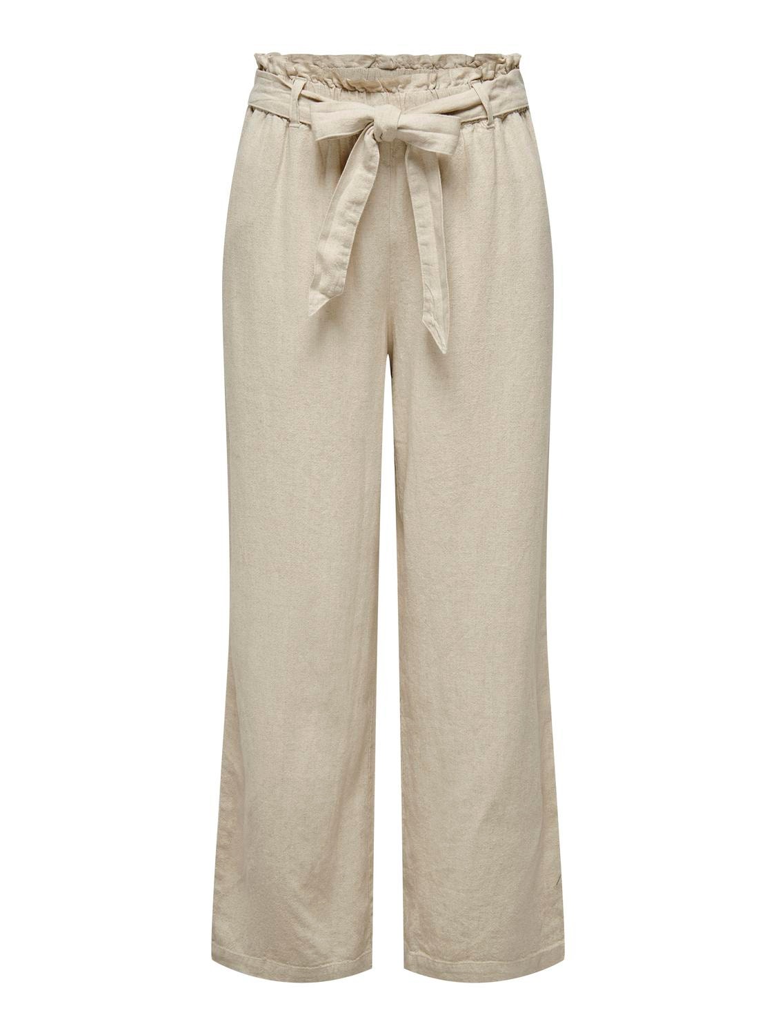 ONLY Loose Fit Mid waist Trousers -Oatmeal - 15254626