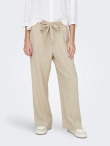 ONLY Loose Fit Mid waist Trousers -Oatmeal - 15254626