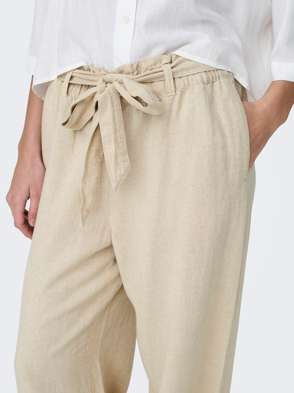 ONLY Loose Fit Mid waist Trousers -Oatmeal - 15254626