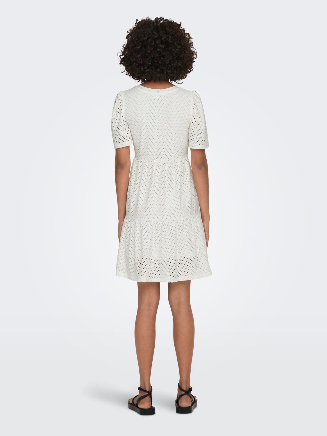 ONLY Broderie anglaise Jurk met korte mouwen -Cloud Dancer - 15254680