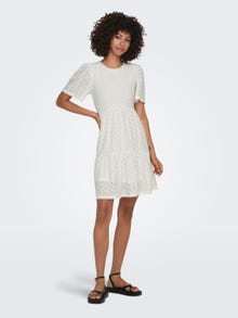 ONLY Broderie anglaise Jurk met korte mouwen -Cloud Dancer - 15254680