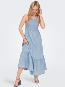 ONLY Locker geschnitten Rundhals Kurzes Kleid -Light Blue Denim - 15254685