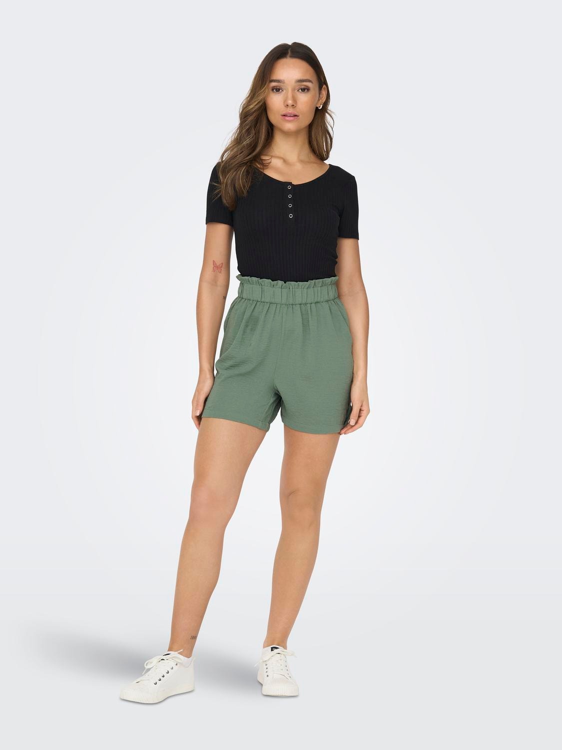 ONLY High Waist Paperbag- Shorts -Sea Spray - 15254848