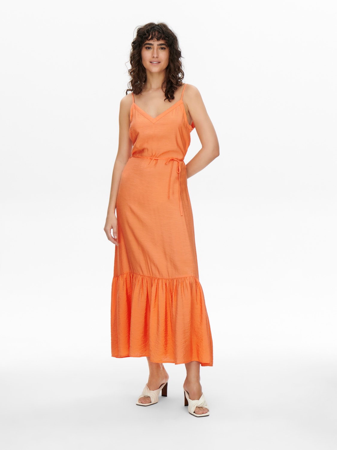 ONLY Normal geschnitten V-Ausschnitt Langes Kleid -Nectarine - 15254854