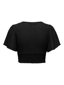 ONLY Regular Fit V-Neck Smocked cuffs Volume sleeves Top -Black - 15254907