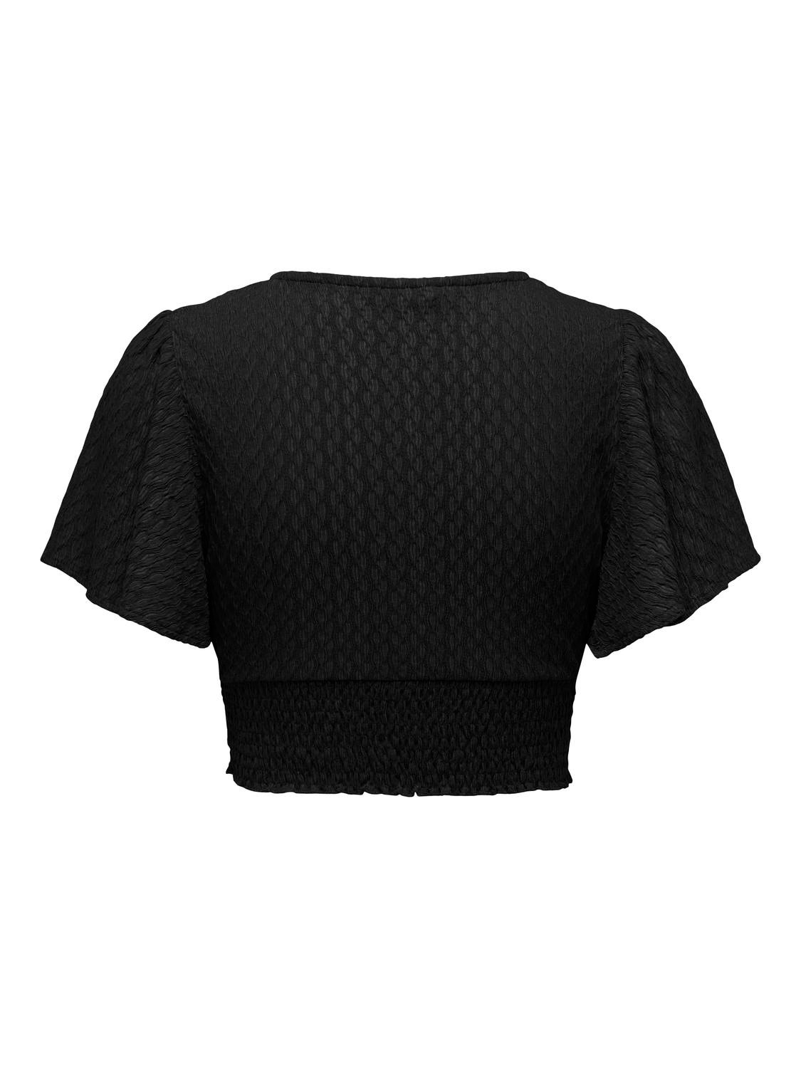 ONLY Regular Fit V-Neck Smocked cuffs Volume sleeves Top -Black - 15254907