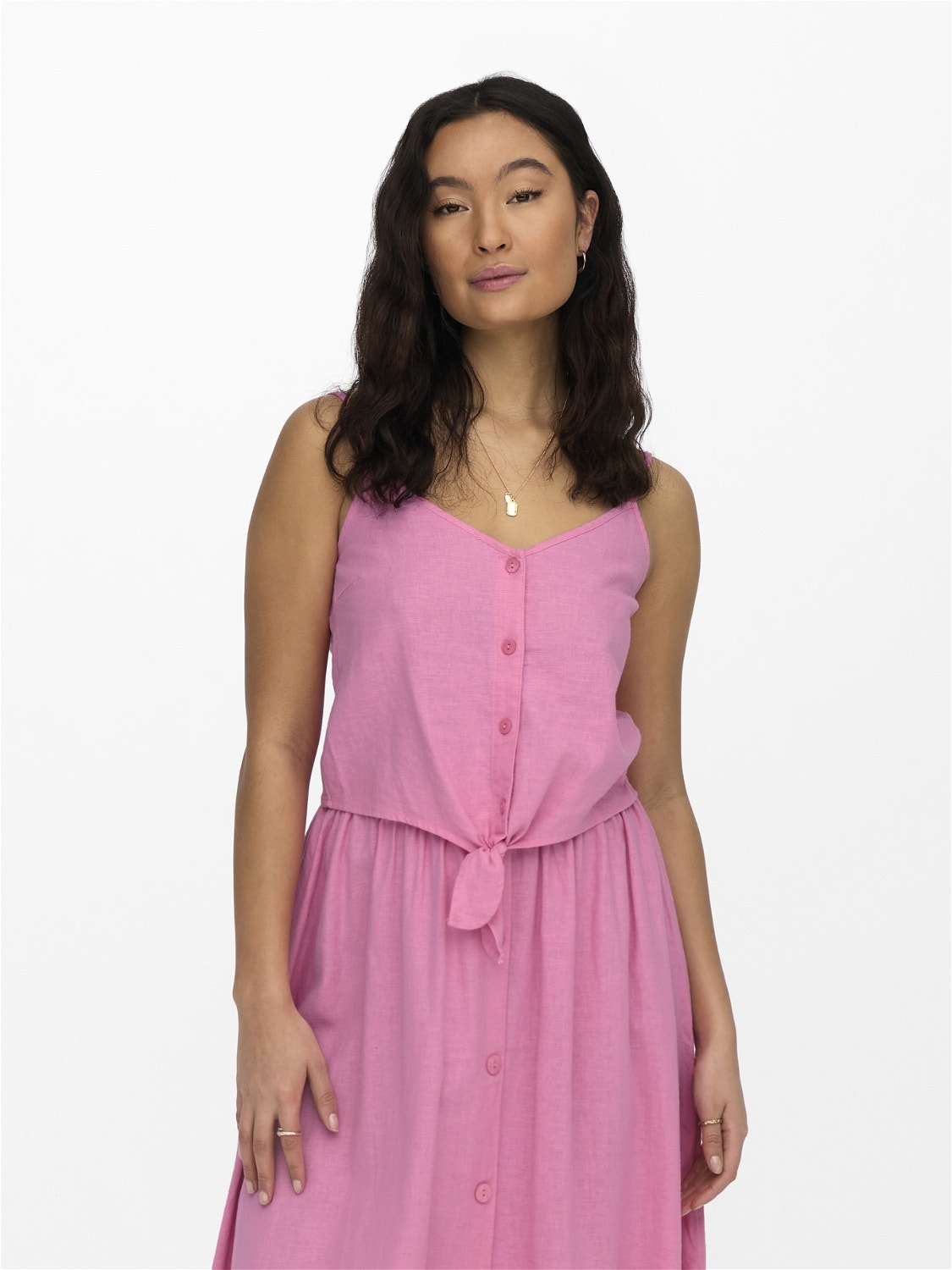 ONLY Cropped Knot detailed linen blend Top -Sachet Pink - 15255161