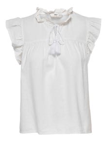 ONLY Frill detailed linen blend Top -Bright White - 15255166