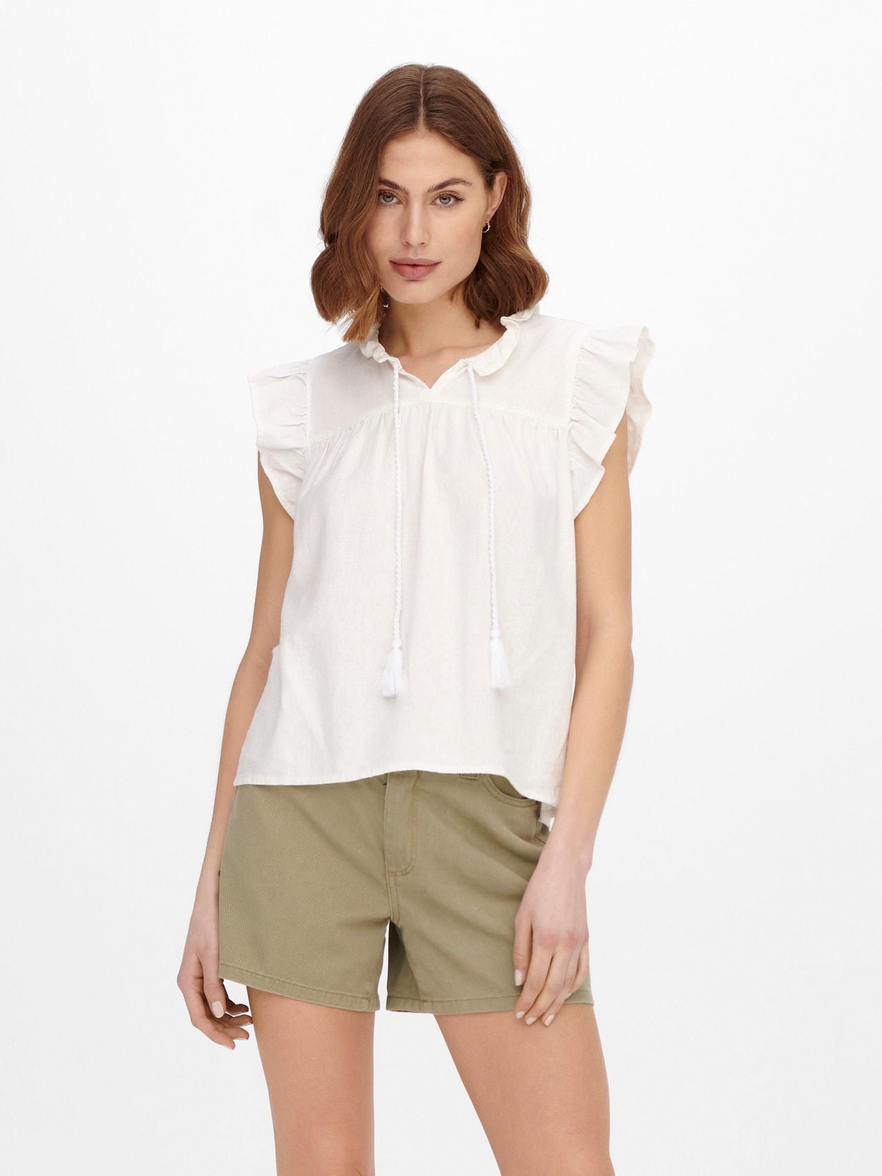 ONLY Ruches linnenblend Top -Bright White - 15255166