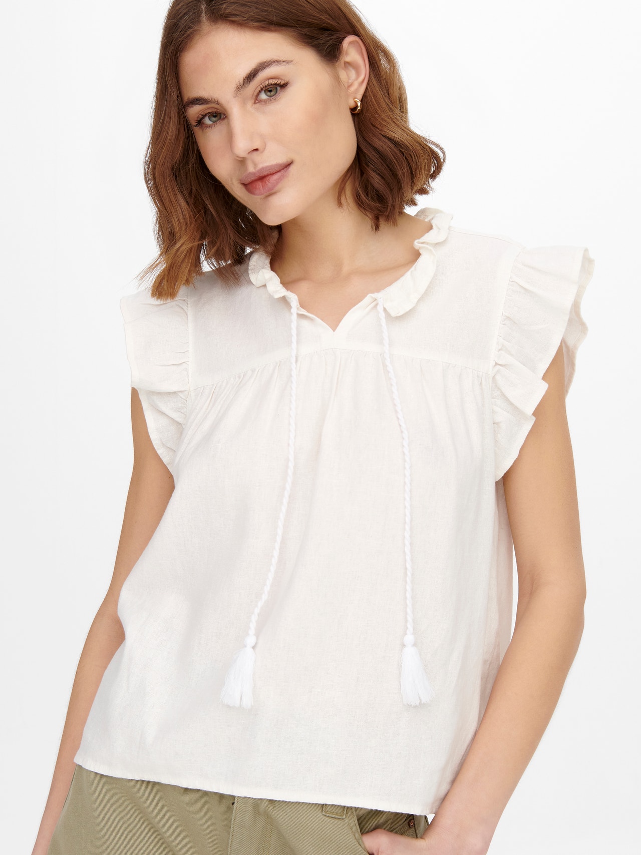 ONLY Ruches linnenblend Top -Bright White - 15255166