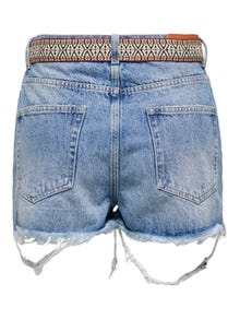 ONLY Straight Fit High waist Destroyed hems Shorts -Medium Blue Denim - 15255539