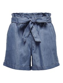 ONLY Normal geschnitten Hohe Taille Säume zum Umschlagen Shorts -Medium Blue Denim - 15255715