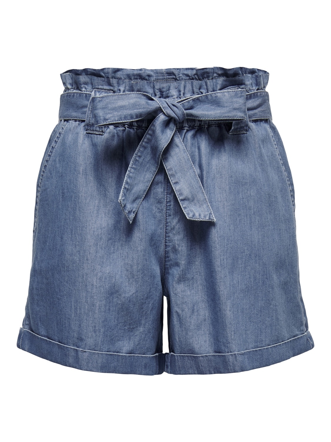 ONLY Normal geschnitten Hohe Taille Säume zum Umschlagen Shorts -Medium Blue Denim - 15255715