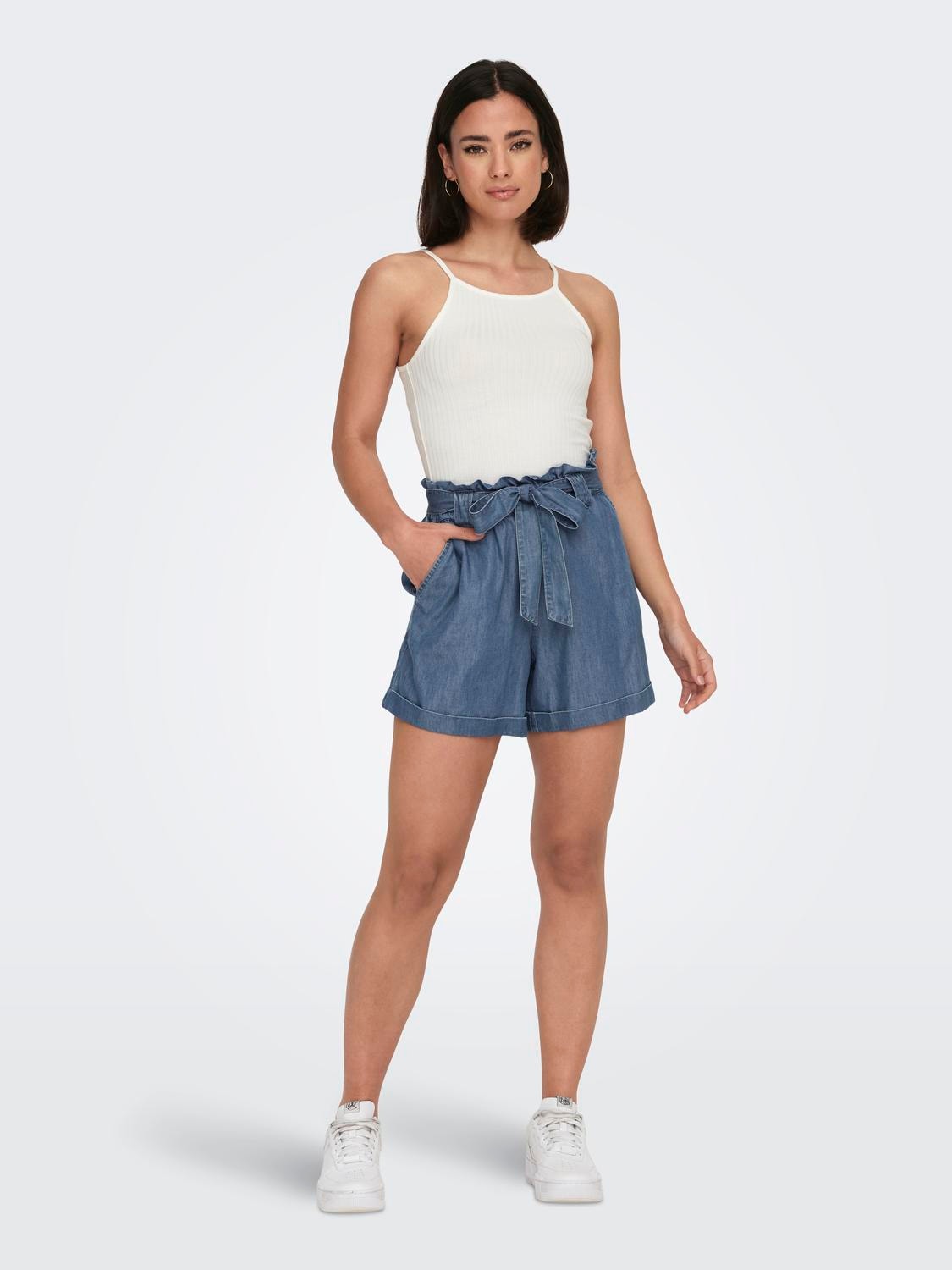 ONLY Regular fit High waist Omvouwbare zomen Shorts -Medium Blue Denim - 15255715