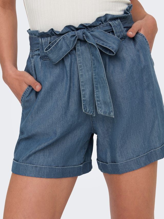 Damen Leinen Shorts Mit Taschen - Lässige Bermuda Hose Mit Kordelzug Sommer