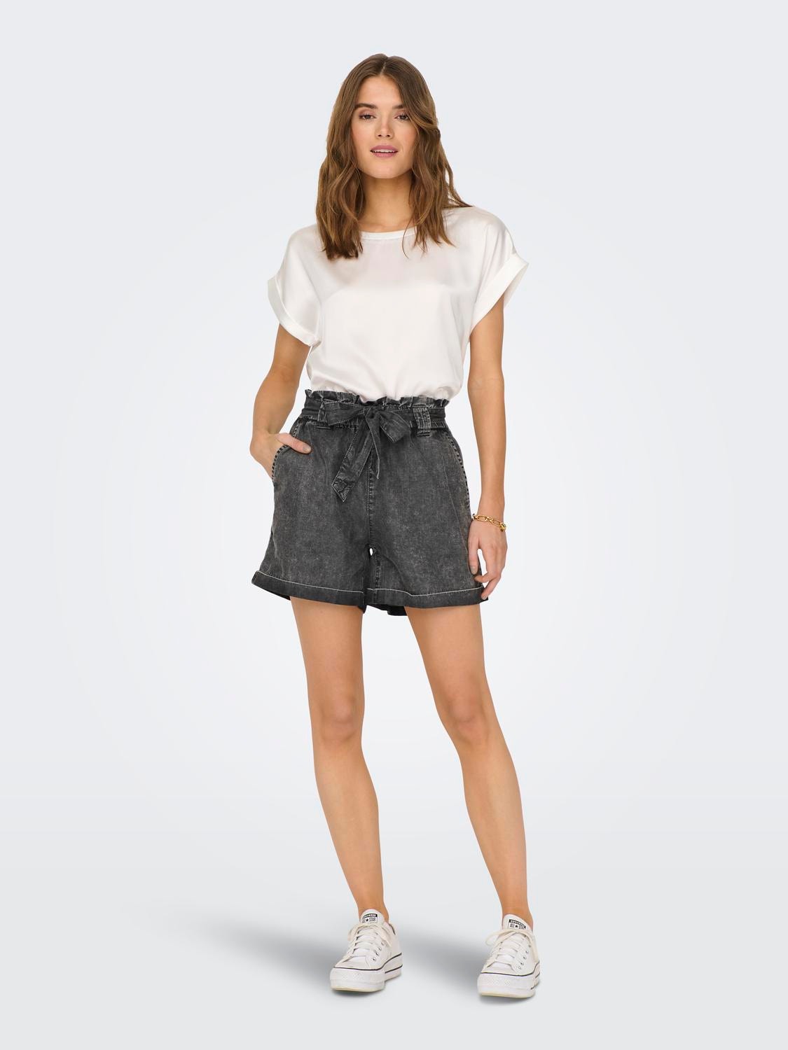 ONLY Shorts Regular Fit Taille haute Ourlets repliés -Grey Denim - 15255715