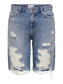 ONLY ONLSonny à taille haute et détails destroy Shorts en jean -Light Blue Denim - 15255738