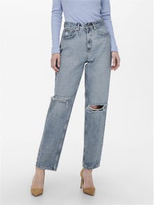 ONLY Straight Fit High waist Cut-off hems Jeans -Light Blue Denim - 15255943