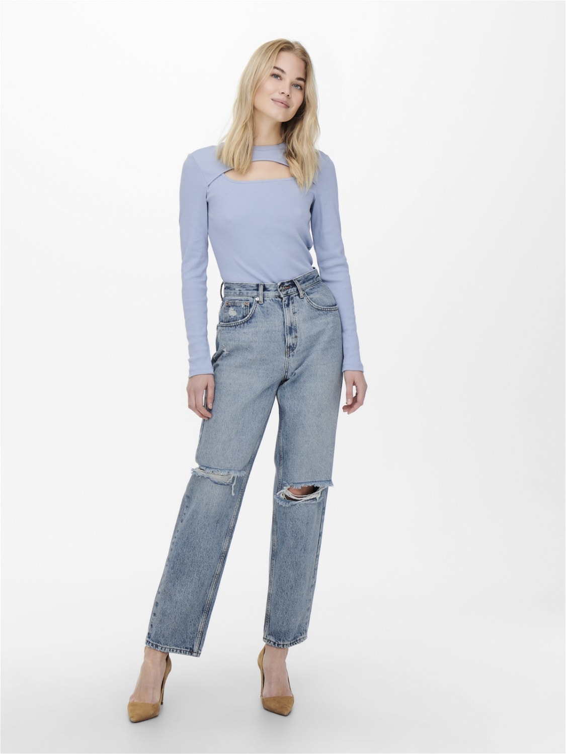 ONLY Straight Fit High waist Cut-off hems Jeans -Light Blue Denim - 15255943