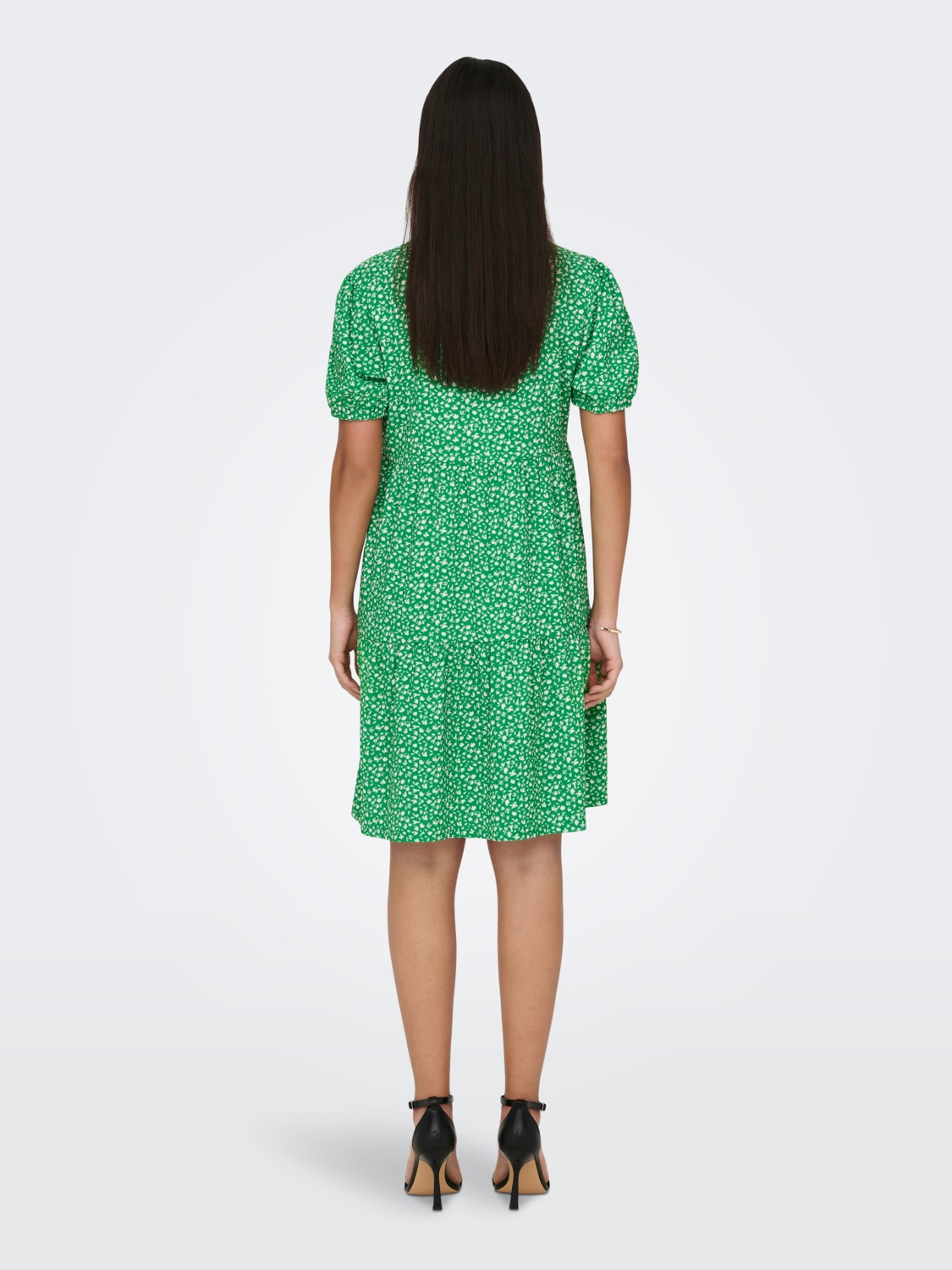 ONLY Normal geschnitten V-Ausschnitt Voluminöser Armschnitt Kurzes Kleid -Jelly Bean - 15255972