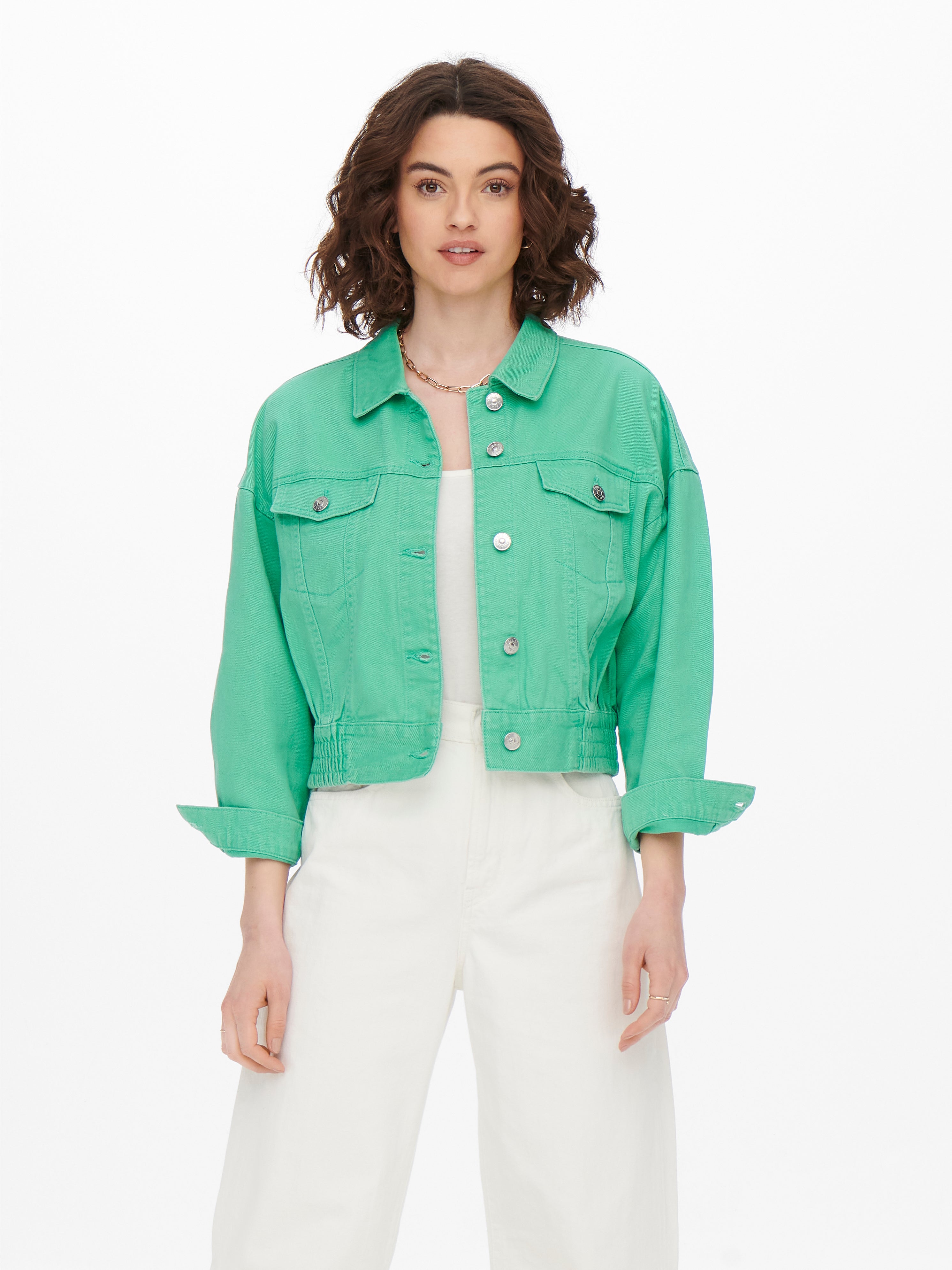 Mint green denim on sale jacket