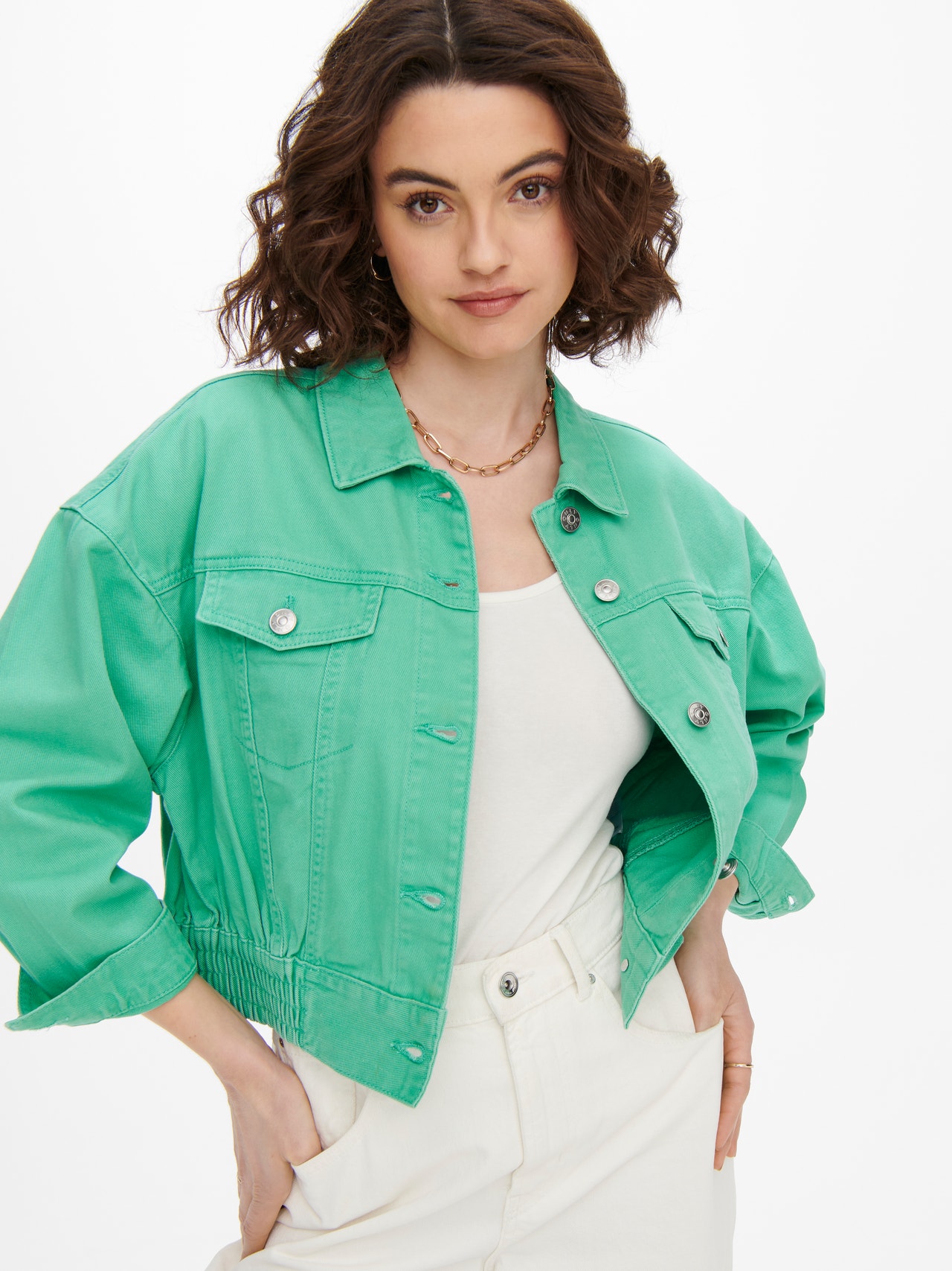 ONLY Spread collar Buttoned cuffs Jacket -Marine Green - 15256089