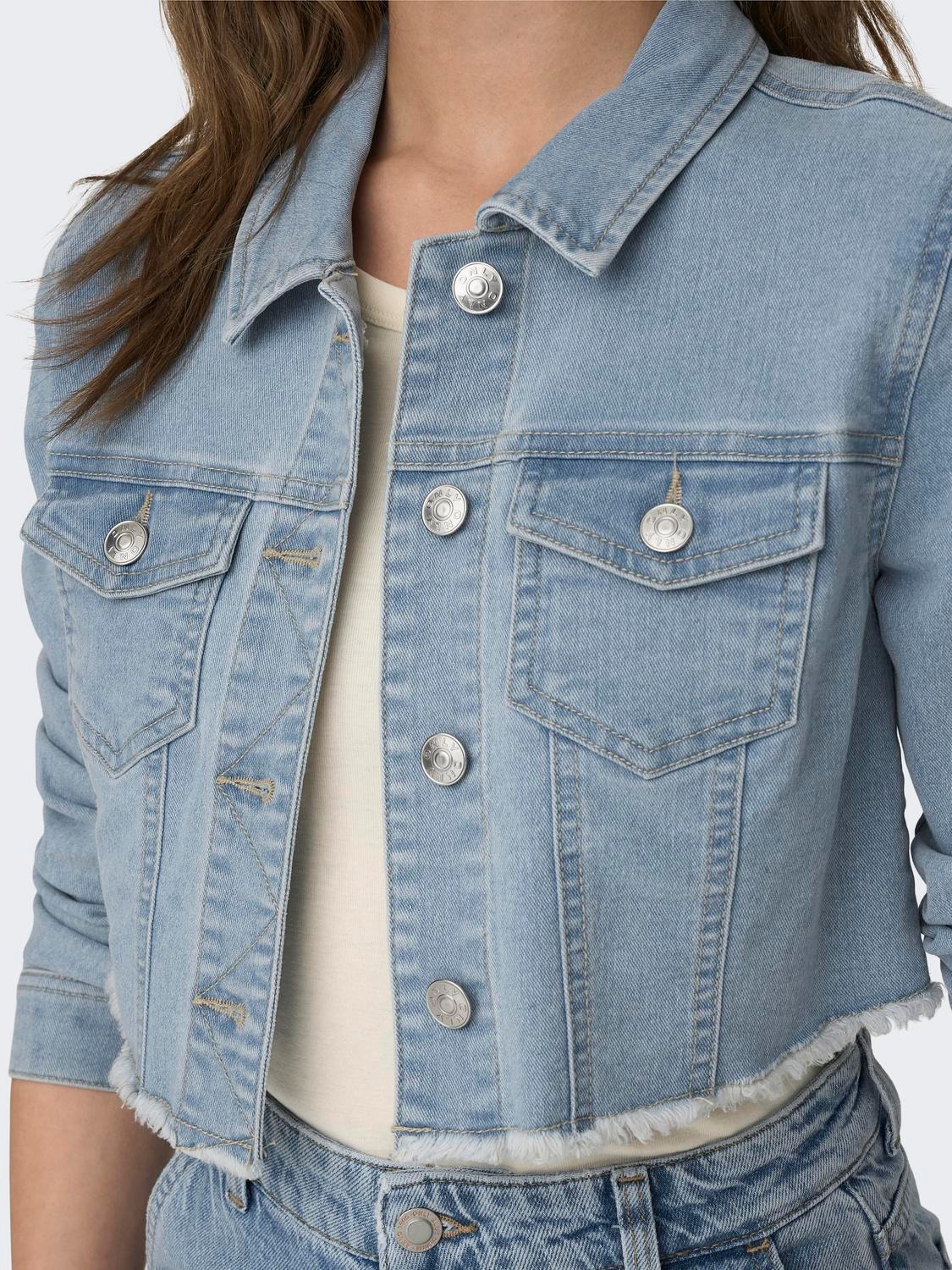 ONLY Cropped denim jacket with raw edge -Light Blue Denim - 15256098