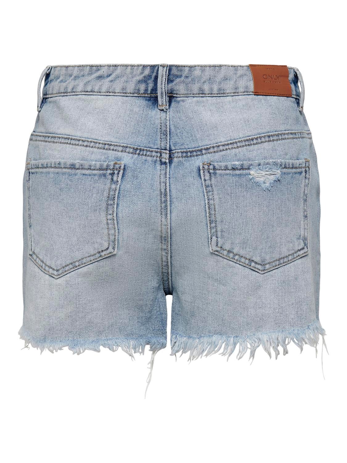 ONLY Regular Fit High waist Destroyed hems Shorts -Light Blue Denim - 15256232